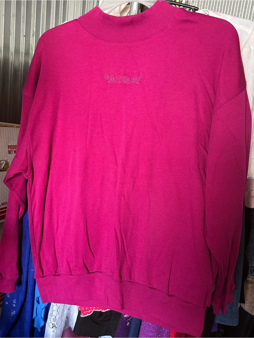 Women’s Vintage Long Sleeve Top. Hot Pink. Floral Monogram. Rarely Worn